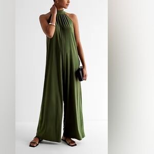 Green Mock Neck Wide Leg Jumpsuit